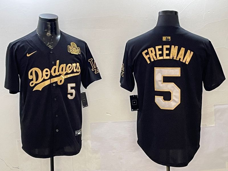 Men Los Angeles Dodgers 5 Freeman Black Gold Game 2025 Nike MLB Jersey style 02254